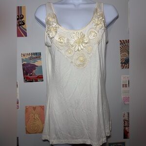 Floral Embellished Cream Tank Top